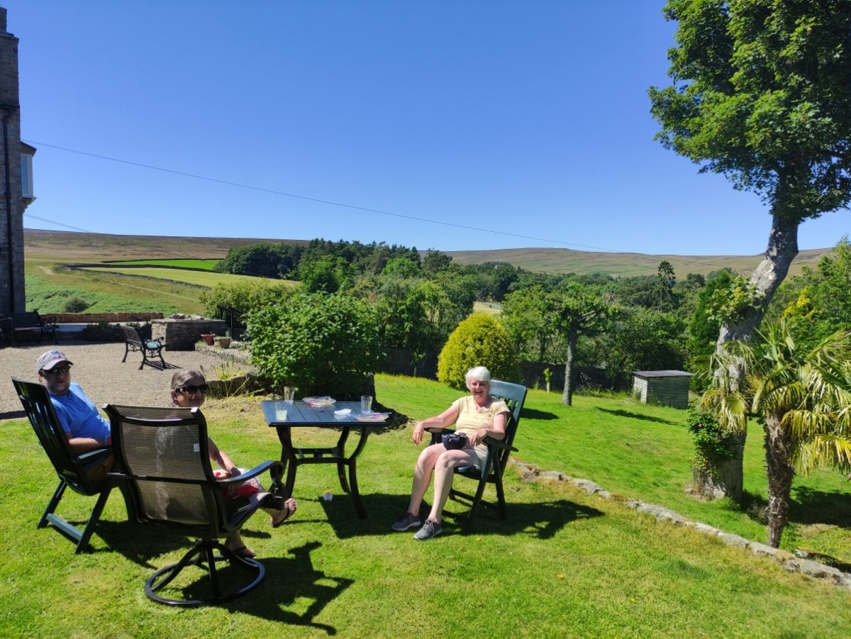Guests enjoying the main garden at Belle View Weardale Guests enjoying the main garden at Belle View Weardale